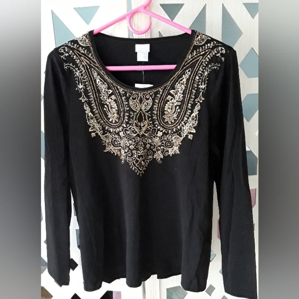 Elegant Black and Gold Embroidered Women's Top
